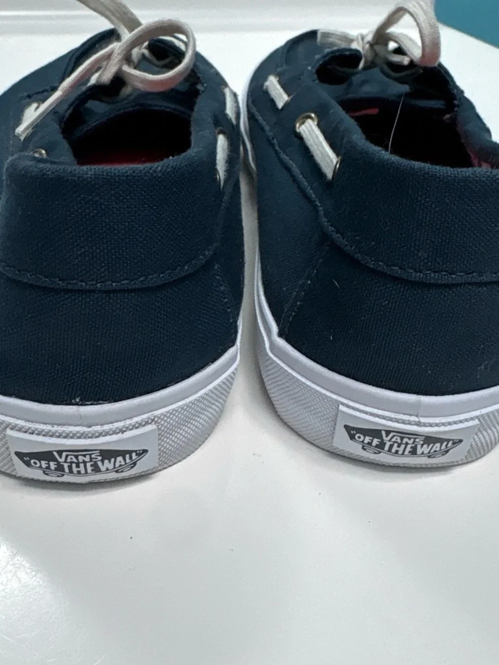 Vans Women’s Navy Canvas Boat Shoes with Pink Insoles